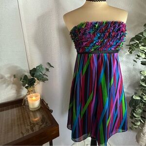 Vintage Betsey Johnson Vibrant Striped 100% Silk Party Dress 2